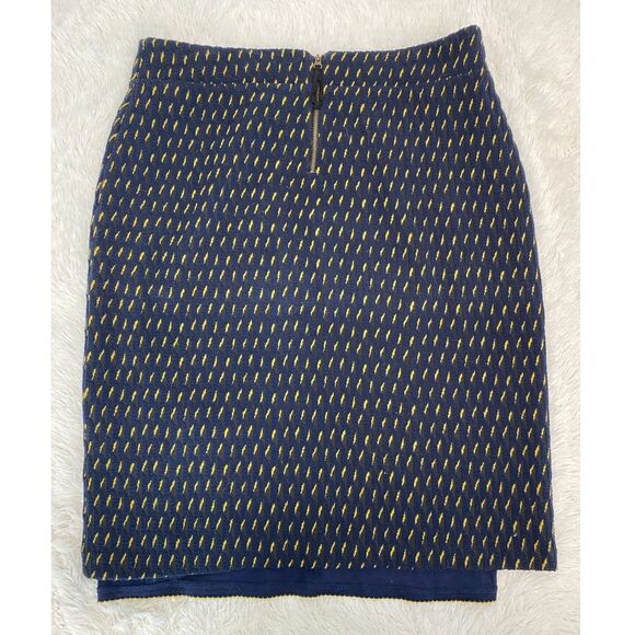 Anthropologie Maeve Hannon Navy Yellow Textured Pencil Skirt Size 12 - Picture 3 of 7